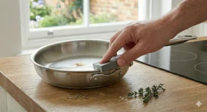 Lineup illustration comparing twenty centimetre, twenty-six centimetre, and thirty centimetre stainless steel frying pans side-by-side.