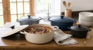 A selection of best-value cast iron casserole pots, serving as a smart Le Creuset alternative for kitchen upgrades.