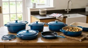 A collection of durable kitchen cookware, offering a reliable Le Creuset alternative for home cooks in the UK.