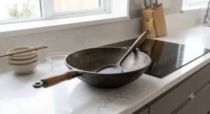 A sturdy and reliable wok for induction hob cooking, designed for everyday use in a modern kitchen.