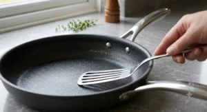 Detailed close-up showing the durable PFOA-free coating of a non-stick pan set.