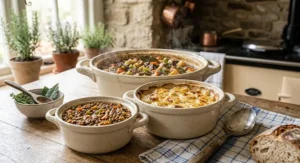 A set of round casserole dishes in graduated sizes for versatile family cooking.
