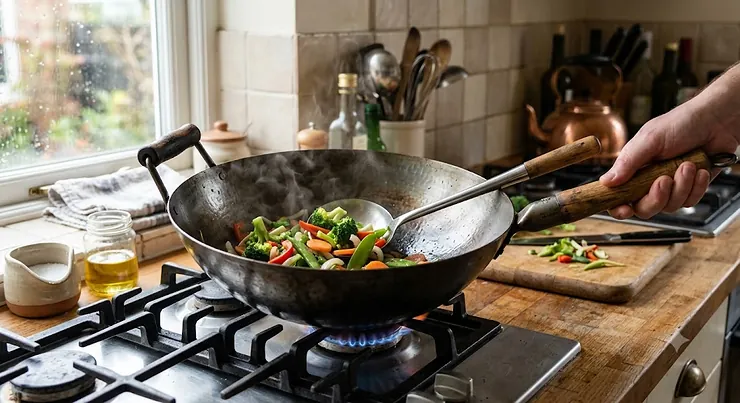 A high-quality traditional carbon steel wok suitable for everyday home cooking.