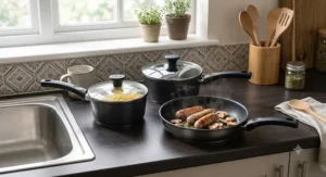 Affordable 3-piece pan set offering great value for everyday British household cooking.