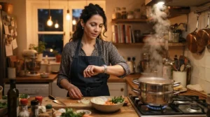 Demonstrating cooking time savings after dark with one of the best pressure cookers for busy weeknight dinners