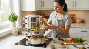 Using the best stacked steamer for multi-dish meal prep in a modern London flat kitchen