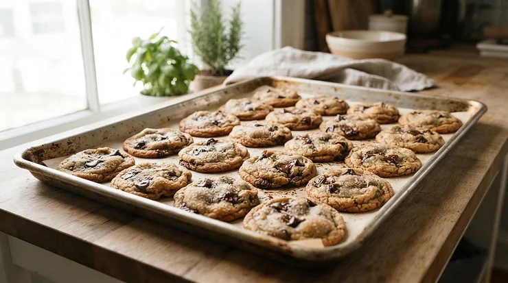 Versatile stainless steel roasting trays used for both baking biscuits and roasting meat