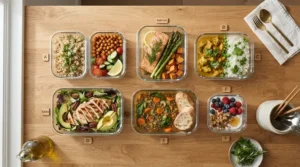 Weekly meal prep containers filled with food made using pressure cookers under £80