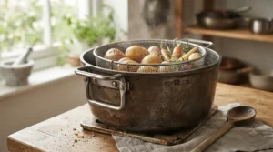 Heavy-duty roasting tins with rack featuring sturdy drop handles for safe lifting