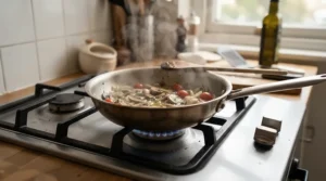Budget-friendly steamer pots under £40 bubbling on a compact hob in a rented terraced house kitchen